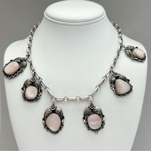 Vintage Virgie Jake Navajo Pale Pink Mother of Pearl Sterling Silver Necklace